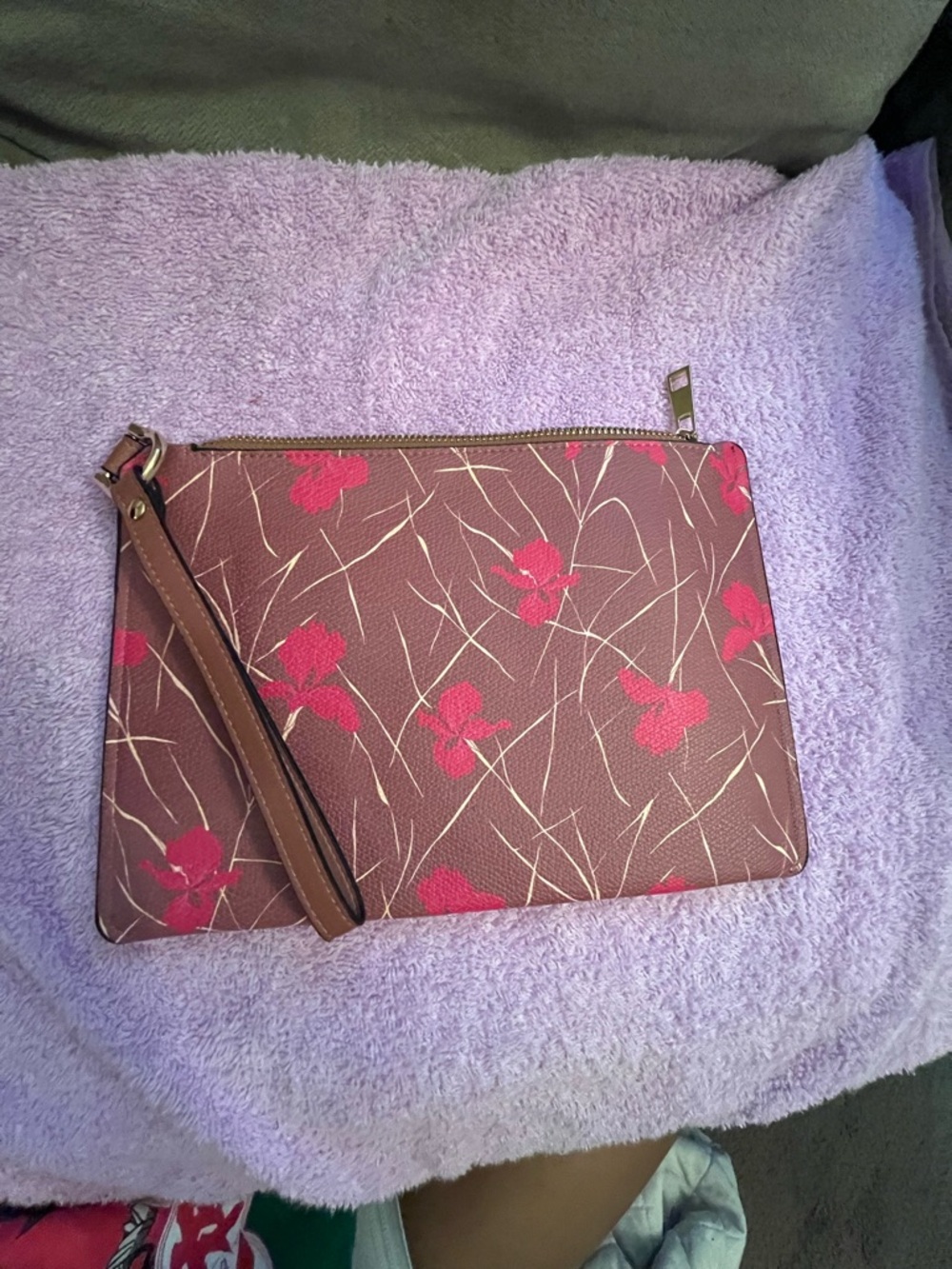 a new day Brown Wristlet Clutch with Pink Floral Print